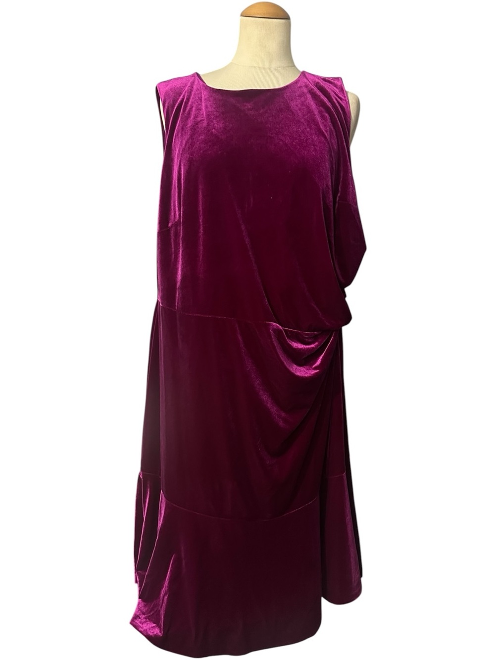 Eliza J Sleeveless Velvet Draped Midi Dress Magenta Size 16W